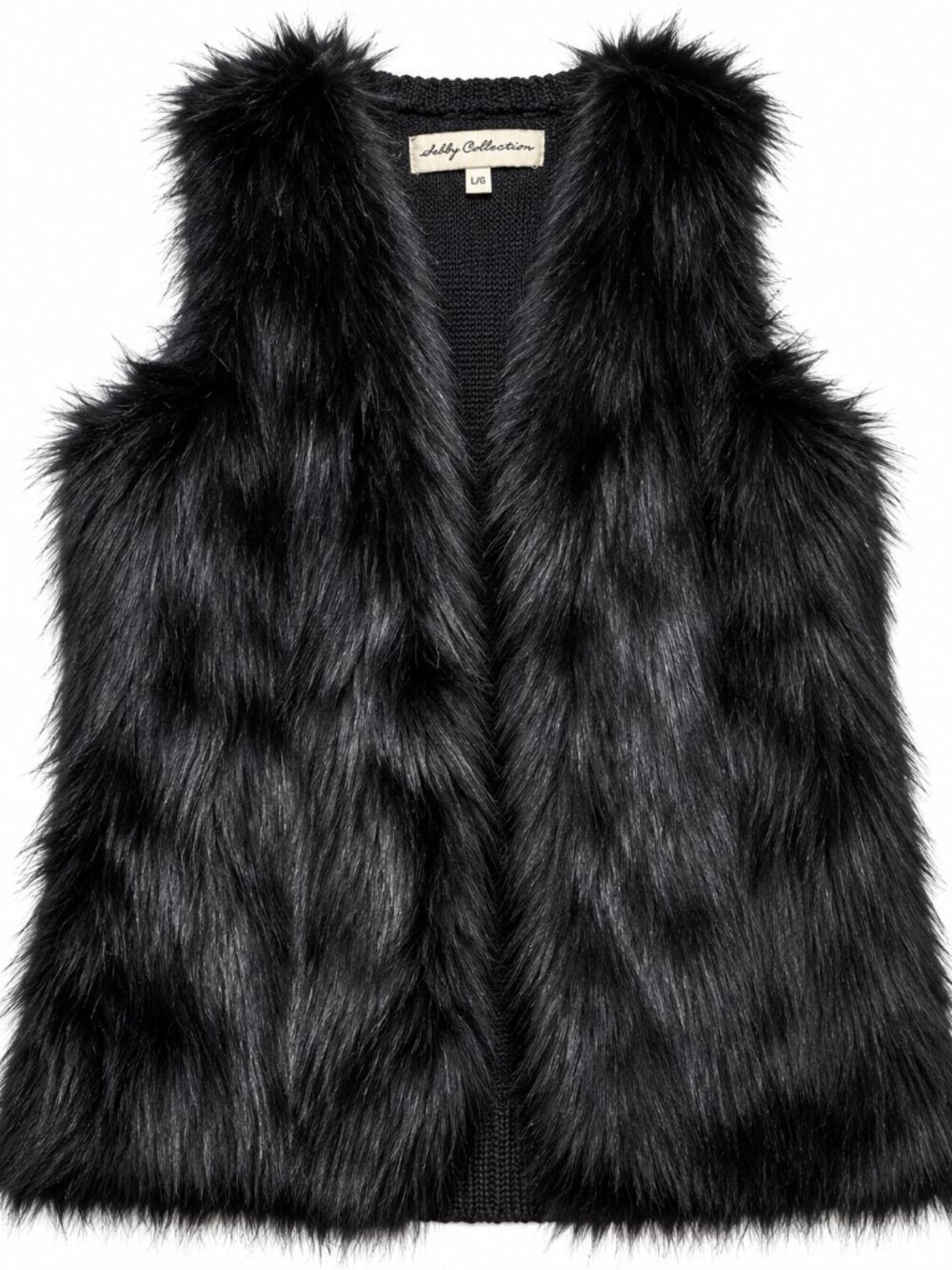 Selby Collection Black Faux Fur Knit Back Vest L